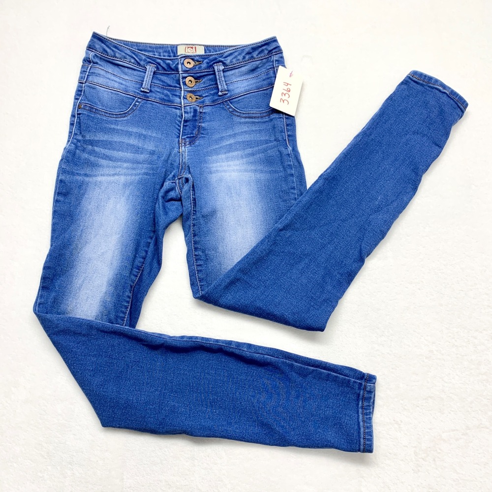 L.E.I. High Rise Skinny Jeans Womens Size 3 Blue Triple Button Stretch Denim